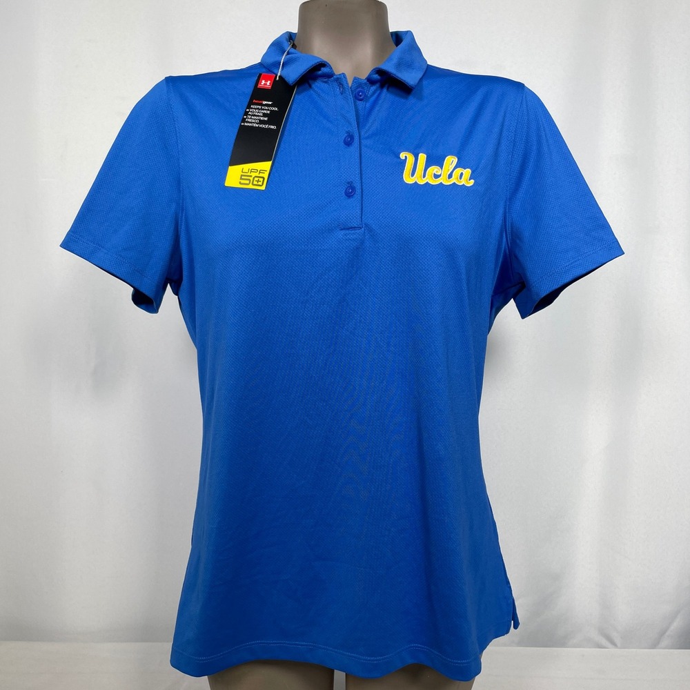 UCLA Bruins NCAA Under Armour HeatGear UPF50 Blue Polo Shirt Women's LARGE NWT